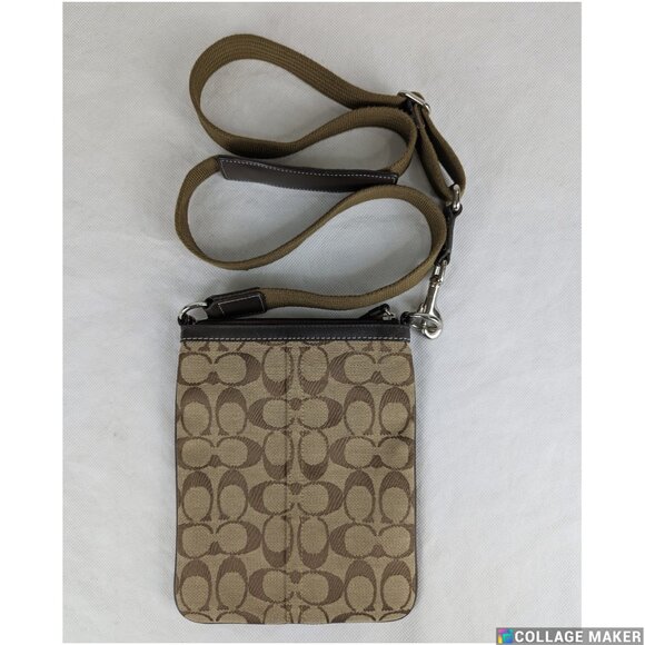 Vintage Coach Small Crossbody Bag Tan Logo Printed Canvas Brown Leather Accents - Picture 2 of 12